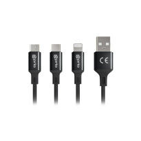 prio 3in1 Micro USB &amp; USB C &amp; Lightning zu USB A Kabel 3A 2m schwarz