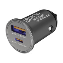 prio KFZ-Schnellladegerät 45W PD PPS (USB C) + 45W (USB A) silber