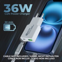 Chargeur secteur GaN 36 W prio PD PPS (USB-C) + QC 3.0 (USB-A) blanc