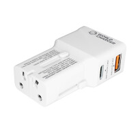 prio Universal Reiseadapter Weltadapter 25W USB-C PD/PPS + USB-A QC 3.0 | 220+ Länder – Weiß