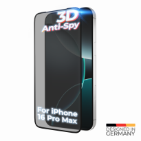 prio 3D Anti-Spy Displayschutzglas für iPhone 16 Pro Max schwarz | Panzerglas
