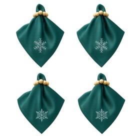 Christmas cloth napkins Set of 4, Zümrüt green, snowflake embroidery, 35x35 cm - Embroidery