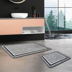 Miqna 2-piece non-slip bath mat Set , washable (60x100 &amp;amp; 50x60 cm)