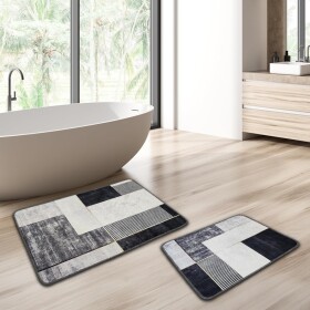 Miqna 2-piece non-slip bath mat Set , washable (60x100 &amp;amp; 50x60 cm)