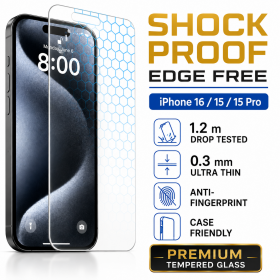Prio - Cristal templado a prueba de golpes para iPhone 16/15/15 Pro (6,1 pulgadas), transparente