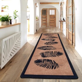 miqna Wohnzimmer Teppich Kurzflor Modern Läufer beige schwarz weiß 80x300 cm