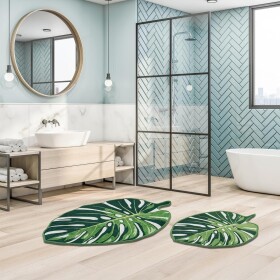 Miqna 2-piece non-slip bath mat Set , washable (60x100 &amp; 50x60 cm)