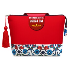 Women&amp;#39;s toiletry bag, cosmetic bag, red, ethnic pattern, 32x24 cm