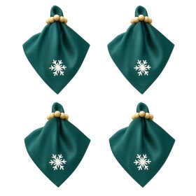Christmas cloth napkins Set of 4, Zümrüt green, snowflake embroidery, 35x35 cm