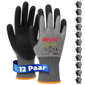 Beybi | 12 pairs of work gloves, nitrile 1/2 coated, robust