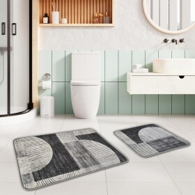 Miqna 2-piece non-slip bath mat Set , washable (60x100 &amp;amp; 50x60 cm)