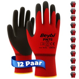 Beybi | 12 pairs of work gloves - polyester, nitrile 1/2 coating