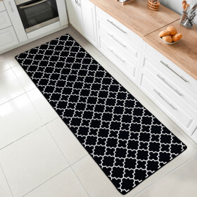 miqna Runner Rug, Washable Kitchen Runner, Non-Slip Hallway Rug, Black and White