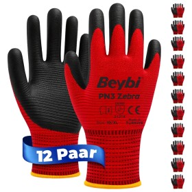 Beybi | 12 pairs of work gloves - polyester, nitrile 1/2 coated, non-slip