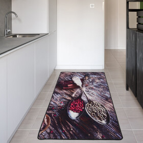 miqna Küchenteppich rutschfest, Waschbarer Küchenläufer Schwarz (Kruiden 100x200)