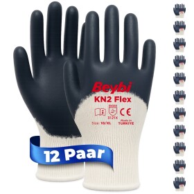 Beybi | 12 pairs of work gloves - cotton, 3/4 nitrile coated
