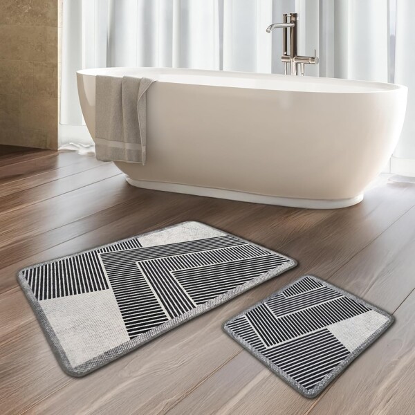 Miqna 2 parçalı kaymaz banyo paspası Set , yıkanabilir (60x100 ve 50x60 cm)