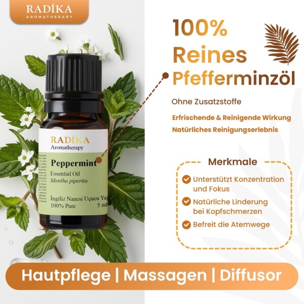 Peppermint oil, essential oil, 100% pure, organic, natural, 10 ml