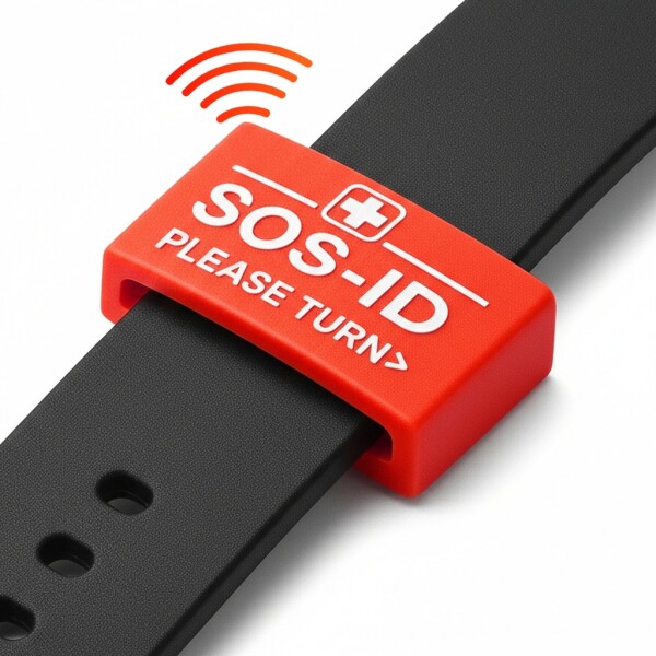 Braccialetto identificativo SOS. Innovativo e comodo da indossare. Rosso