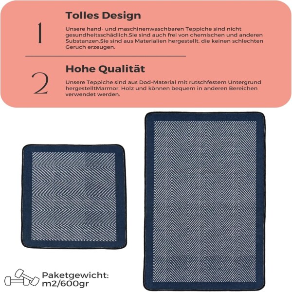 Miqna 2-piece non-slip bath mat Set , washable (60x100 &amp;amp; 50x60 cm)