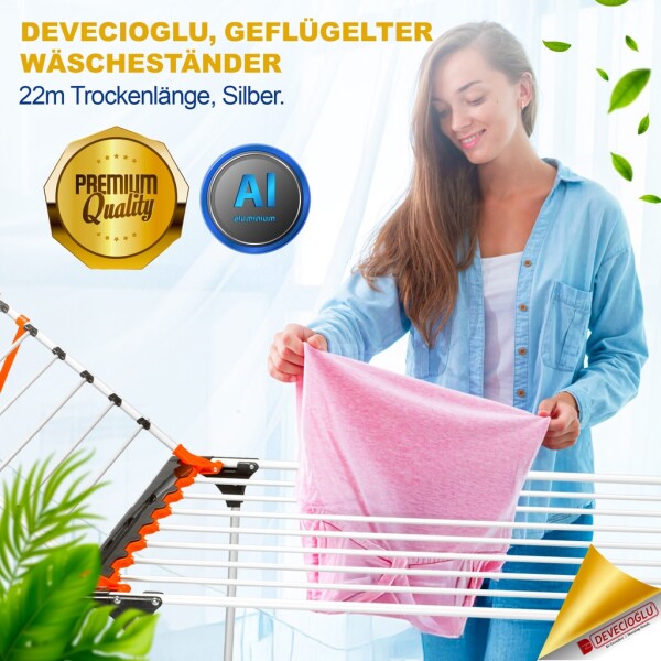 Devecioğlu Clothes Airer 22m Capacity, Extendable, Space Saving, Aluminum