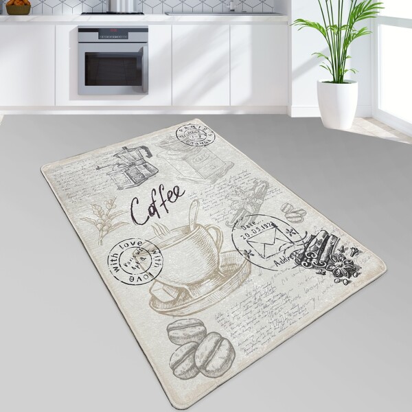 miqna Kitchen Rug Gel Runner Grey White Black – Non-slip, Coffee Design