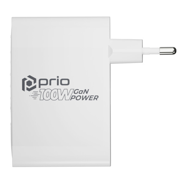 prio 100W GaN Power Charger PD PPS (USB C) + QC 3.0 (USB A) white
