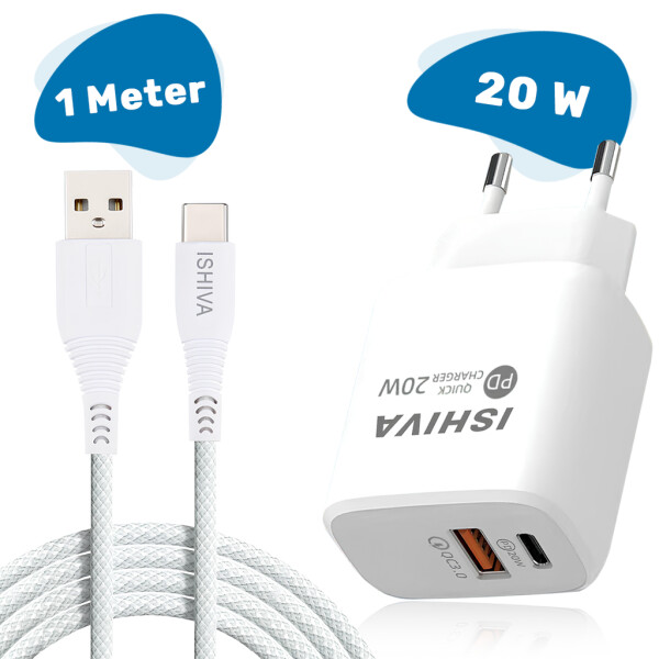 UFUZON Ishiva USB-C Adapter Charger USB Plug – USB-C to USB-A Cable – 20W