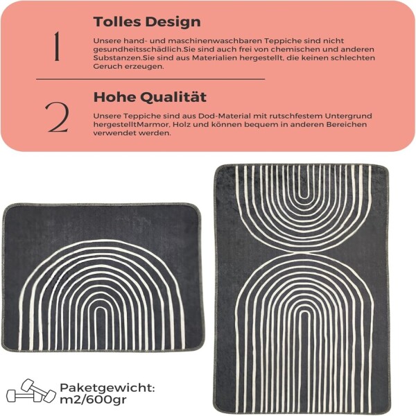 Miqna 2-piece non-slip bath mat Set , washable (60x100 &amp;amp; 50x60 cm)