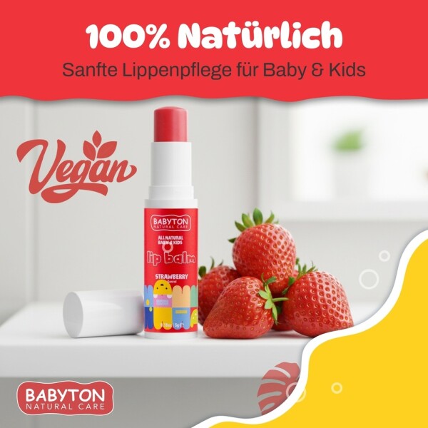 Babyton Children's Lip Balm Strawberry 5g | Natural, Paraben-Free, Gentle