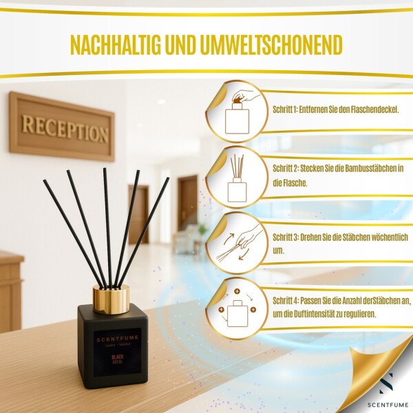 Room fragrance with scented sticks, violet, jasmine, black orchid, cinnamon - 110 ml