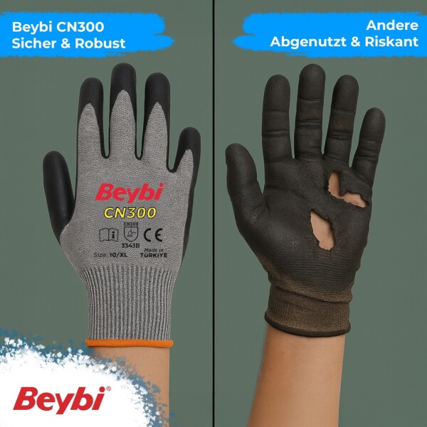 Beybi | 12 pairs of work gloves, nitrile 1/2 coated, robust