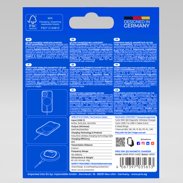 prio Chargeur magnétique sans fil MAG (USB C) argent