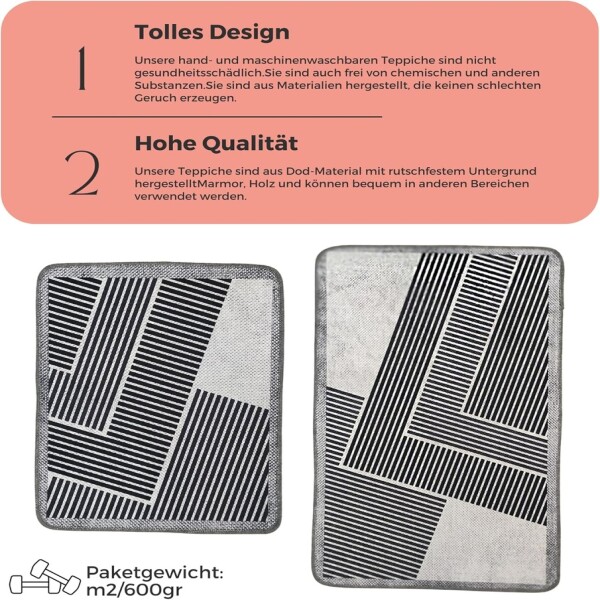 Miqna 2 parçalı kaymaz banyo paspası Set , yıkanabilir (60x100 ve 50x60 cm)