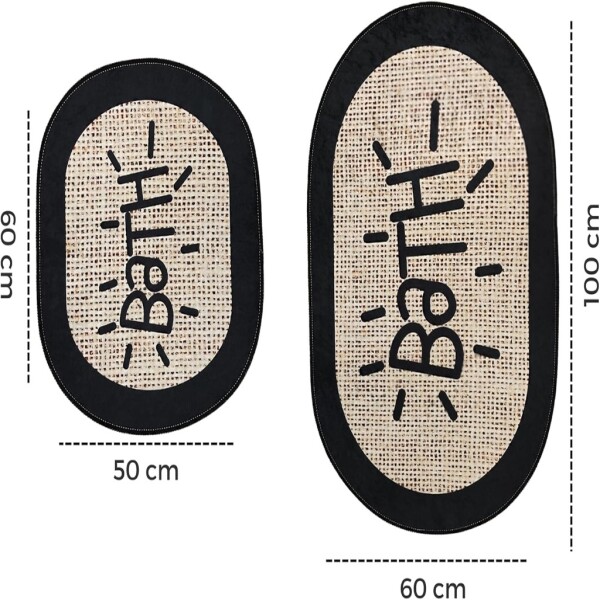 Miqna 2-piece non-slip bath mat Set , washable (60x100 &amp;amp; 50x60 cm)