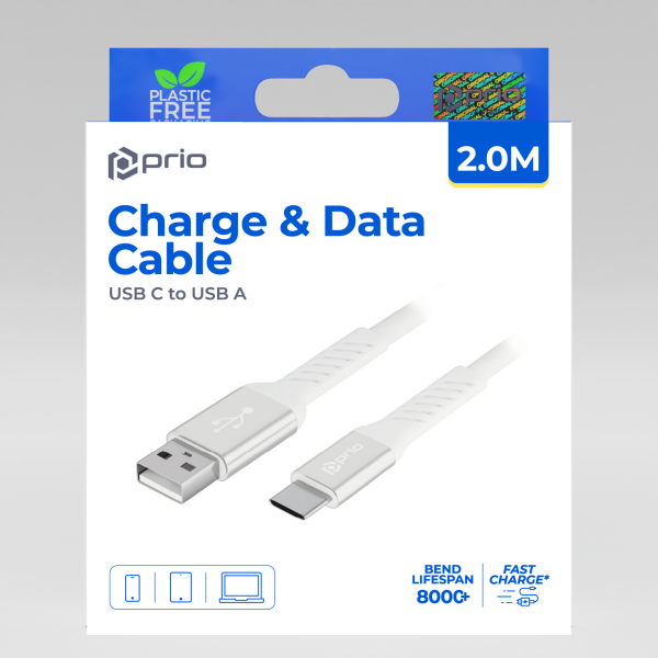 prio Ladekabel / Datenkabel USB C auf USB A 2,0 m weiß