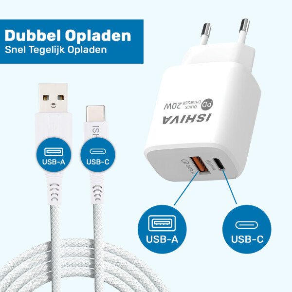 UFUZON Ishiva USB-C Adapter Charger USB Plug – USB-C to USB-A Cable – 20W