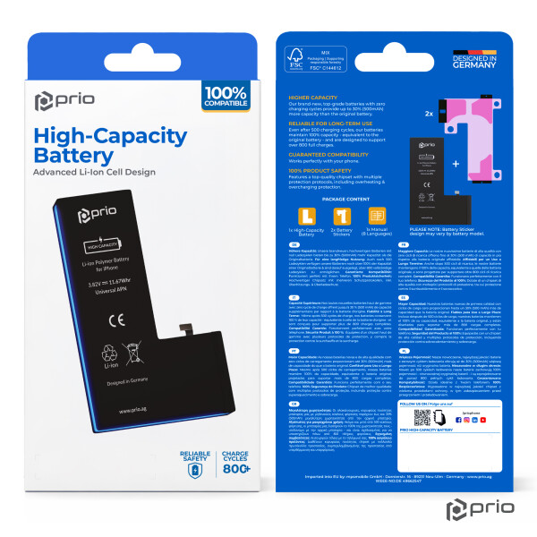 prio High-Capacity Battery for iPhone 14 Pro Max (4700 mAh) - Universal APN -
