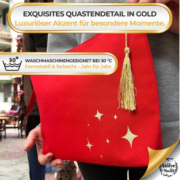 Women's toiletry bag, cosmetic bag, red, gold patterned, 32 x 24 cm