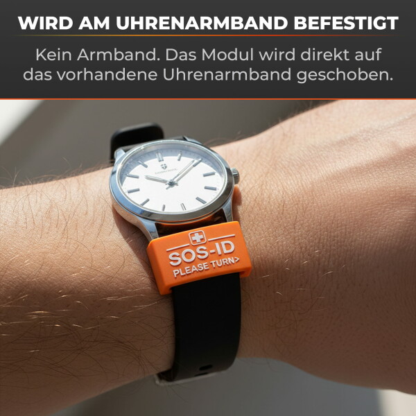 SOS-ID Armbandschlaufe. Innovativ und angenehm zu tragen. Orange