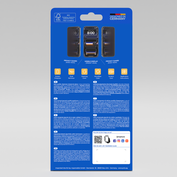 Verre trempé anti-espion 3D prio pour iPhone 18 Pro Max noir