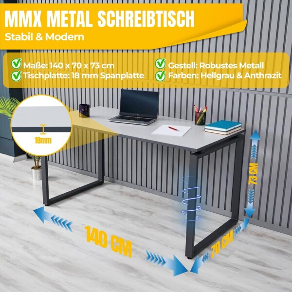 MMX METAL desk, light grey top, black frame, 140x70