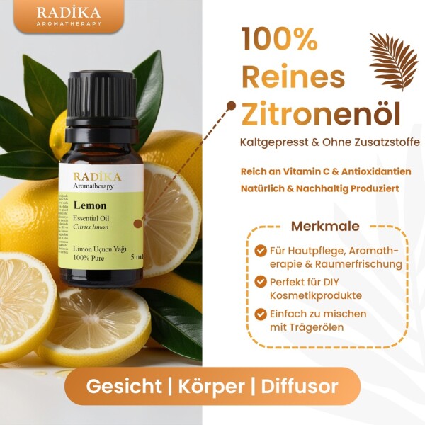 Lemon oil, essential oil, 100% pure, organic, natural, 10 ml