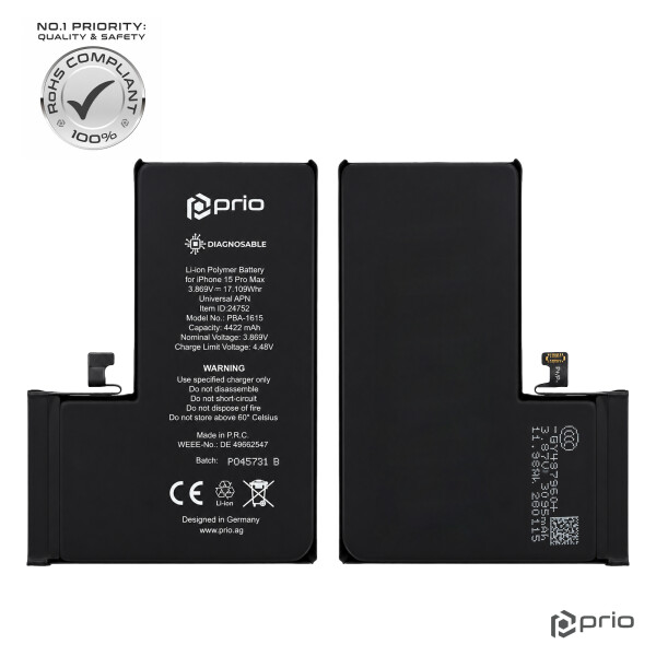 prio Diagnosable Battery for iPhone 15 Pro Max