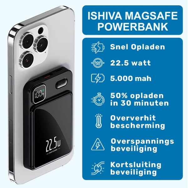 UFUZON Ishiva Magnetic Wireless Power Bank 5000 mAh, 22.5W USB-C