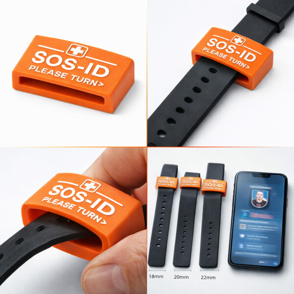 SOS-ID Armbandschlaufe. Innovativ und angenehm zu tragen. Orange