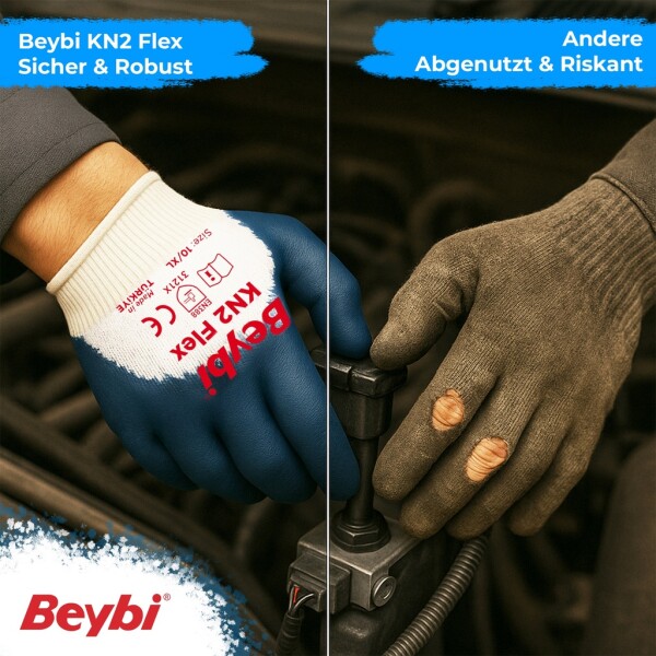 Beybi | 12 pairs of work gloves - cotton, 3/4 nitrile coated
