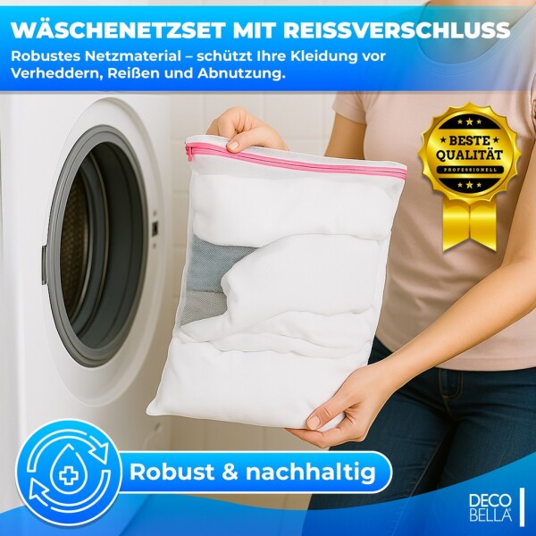 Zippered laundry bag Set 3, 40x60cm, 35x50cm, 30x40cm, laundry net