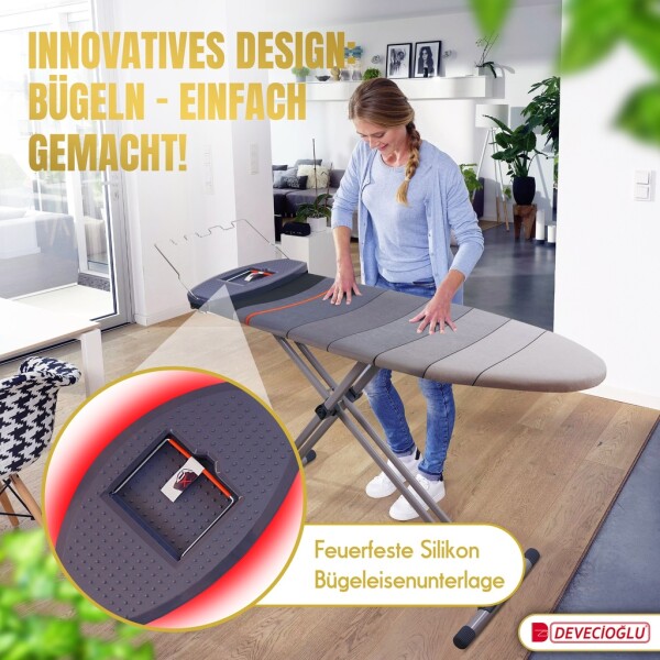 Bügelbrett, Bügeleisen Ablage, Bügelbrettbezug 43x150cm, Höhe 60-90cm, Grau