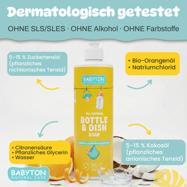Babyton Baby Bottle Cleaner 500ml | Plant-based, Non-toxic, Easy to rinse
